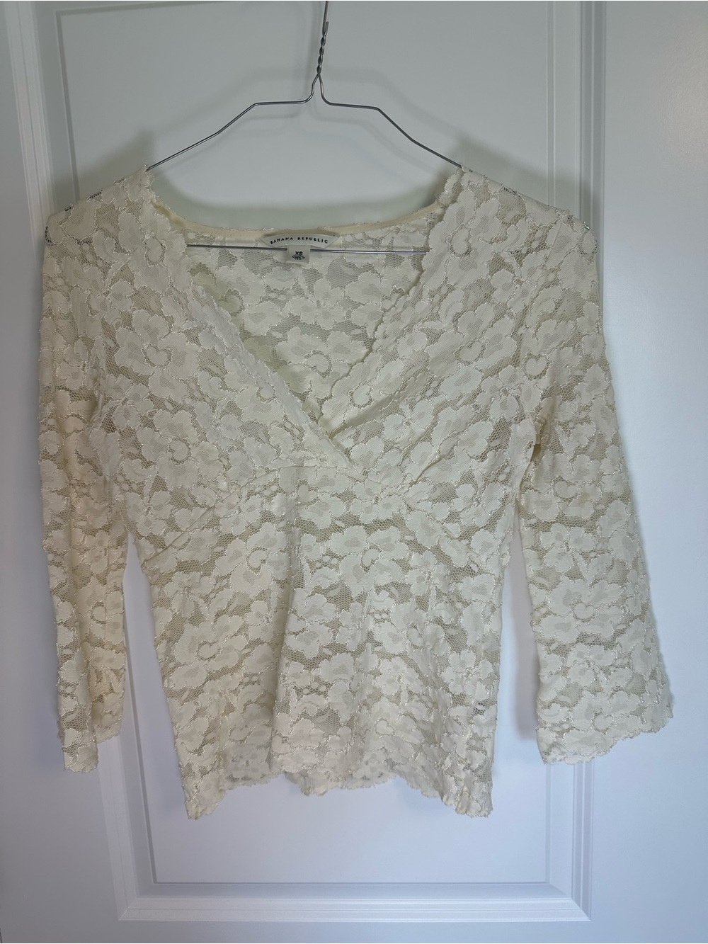 Banana Republic Ivory Floral Lace V-Neck Blouse